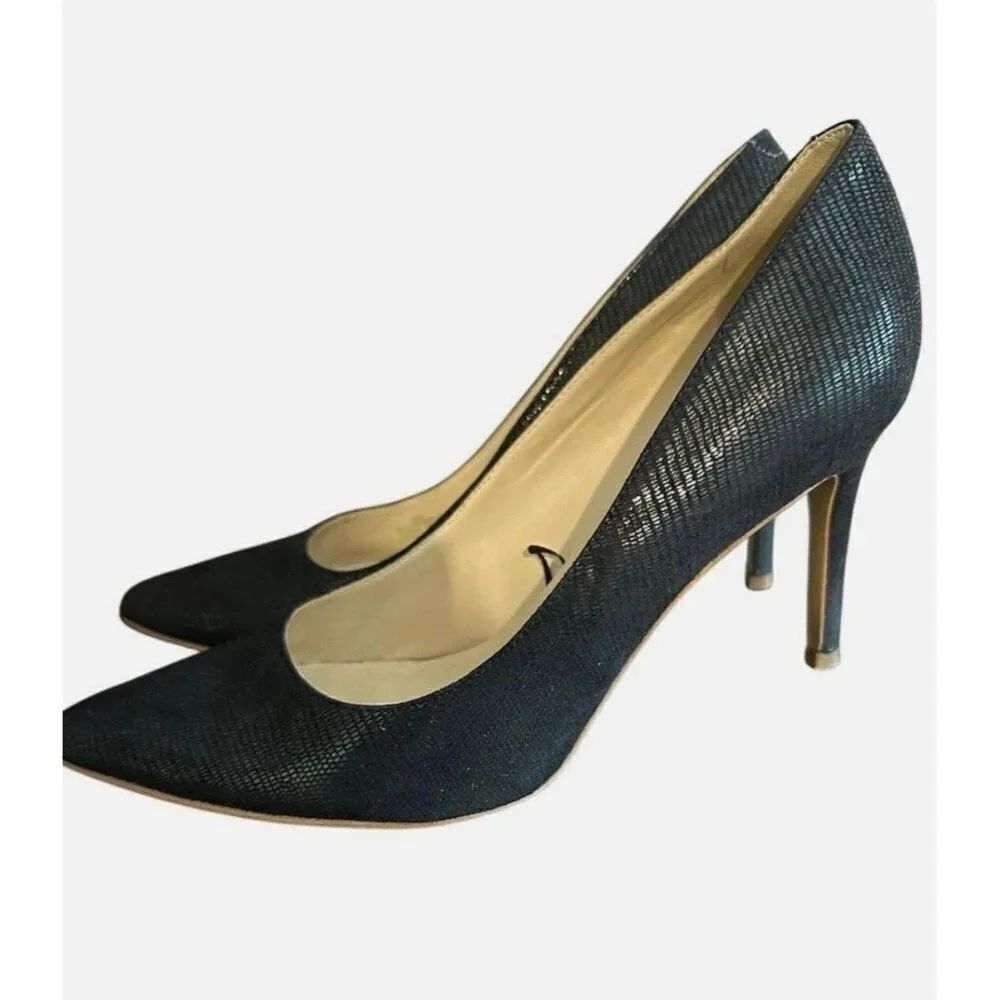 marc fisher Solid Black Darren Vegan Faux Snakeskin Pointed Toe Stilettos Pumps